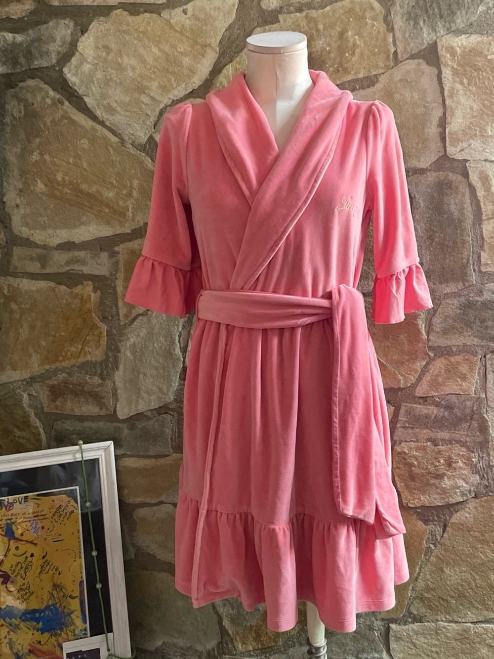 Juicy Couture Pink Velour Ruffle Robe | Size Small | Y2K